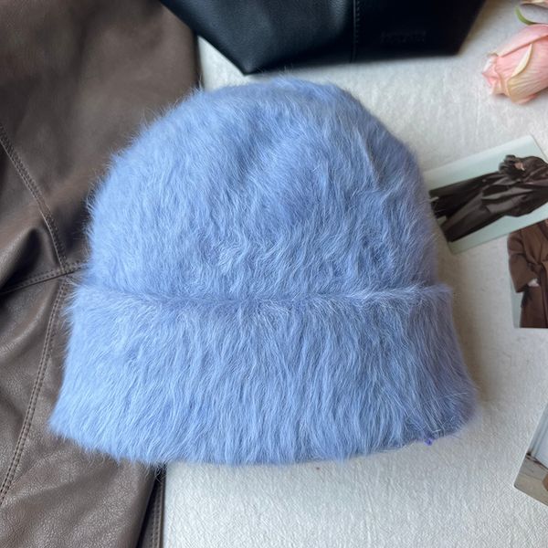 

beanie/skull caps fashion rabbit fur beanies for women soft warm fluffy angola winter hat female windproof bonnet skullies cap 221205, Blue;gray