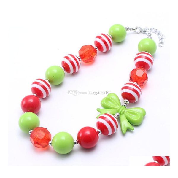 

beaded necklaces green bow christmas baby kid chunky necklace gift design bubblegume bead jewelry for girl drop delivery necklaces pe dhfny, Silver