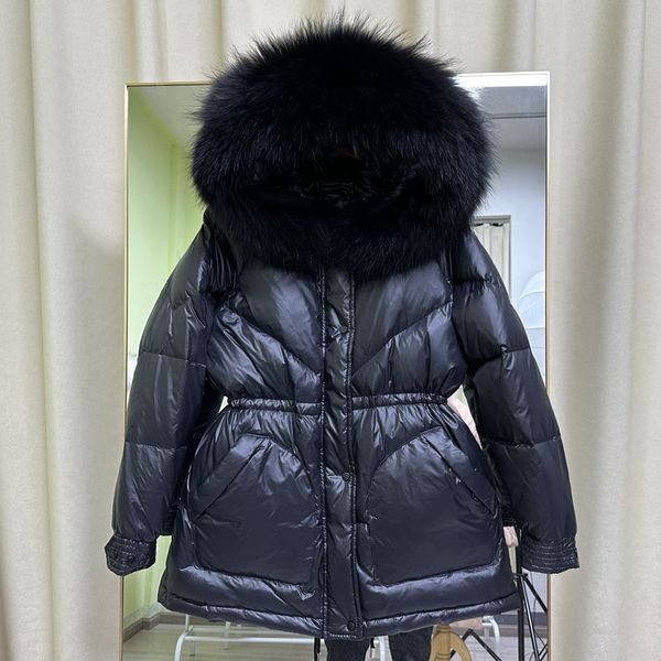 

women's down parkas women winter coats jacket puffer real fur short parka fashion female thicken warm outerwear waterproof clothes 2212, Black