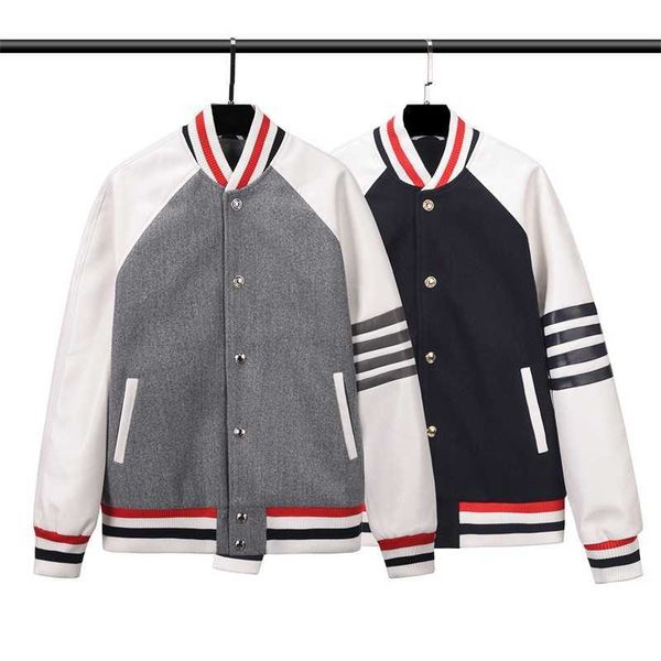 

tb 2023 fall/winter brand jacket new baseball wear fashion design long sleeve color block coat men's and women's striped jacket, Black;brown