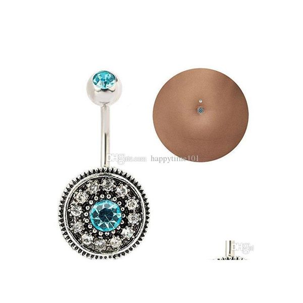 

navel bell button rings 316l stainless steel green flower crystal navel bars gold belly button ring piercing jewelry drop delivery dhhtg, Silver