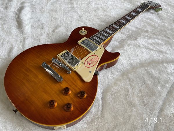 

electric guitar dark brown burst crema pickguard with star circle print rosewood fingerboard yellowish binding