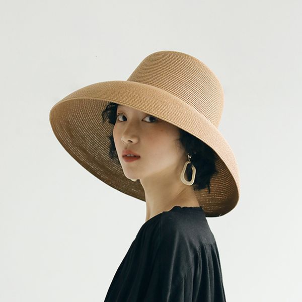 

wide brim hats bucket luna dolphin handmade women summer sun hat big eaves beach japanese hepburn style holiday fold fisherman cap temperame, Blue;gray
