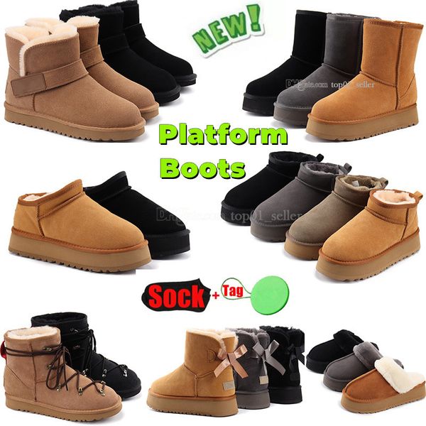 

designer women snow boots warm mini platform australian ankle snow boot indoor australia tazz slipper house shoe winter lazy fur suede wool, Black