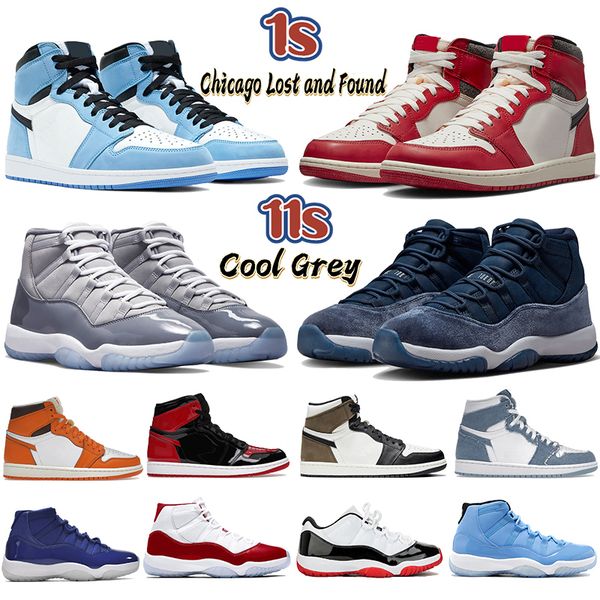

og designer 1 1s jumpman basketball shoes retro chicago lost and found 11 11s cool grey university blue patebt bred 72-10 cherry midnight na