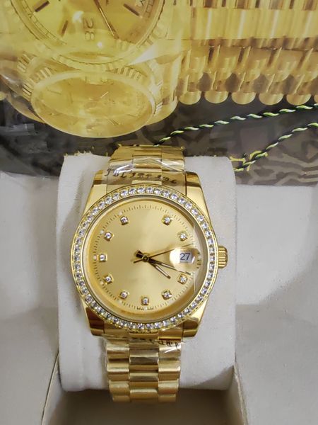 

with original box luxury fashion watches 41mm 18k yellow gold diamond dial & bezel 18038 watch automatic men's watch wristwatch 2813656, Slivery;brown