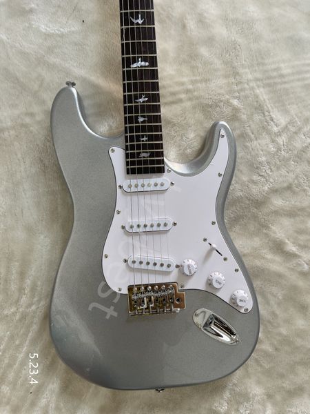 

electric guitar 6 strings silve metalic ebony fingerbord with eagle inlay maple neck natural color high glossy