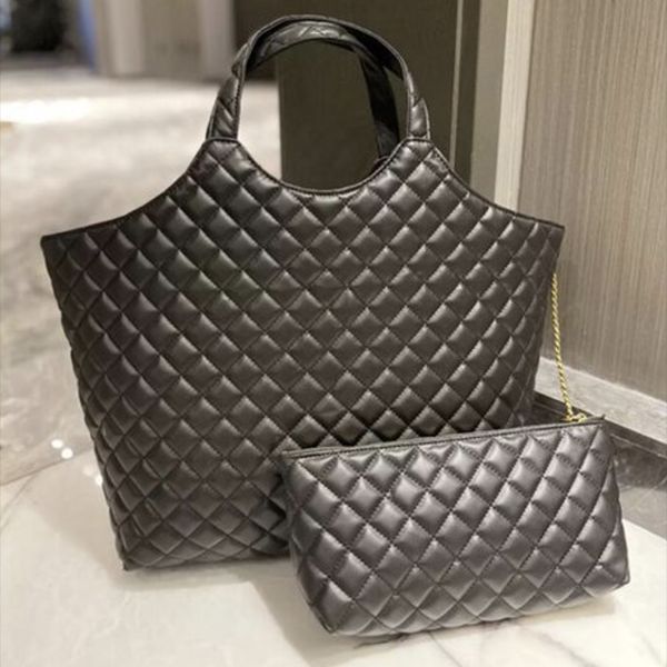 

black icare maxi tote handbags designer bags large capacity totes shopping bags beach real leather women lattice handbag travel soft attache