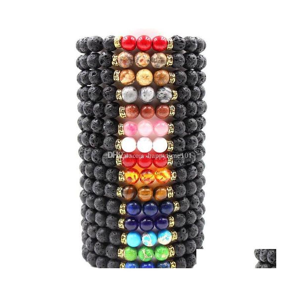 

beaded 8mm lava rock beaded bracelets fashion natural stone charm jewelry turquoise agate emperor bangles cuffs bracelet drop deliver dhcqd, Black