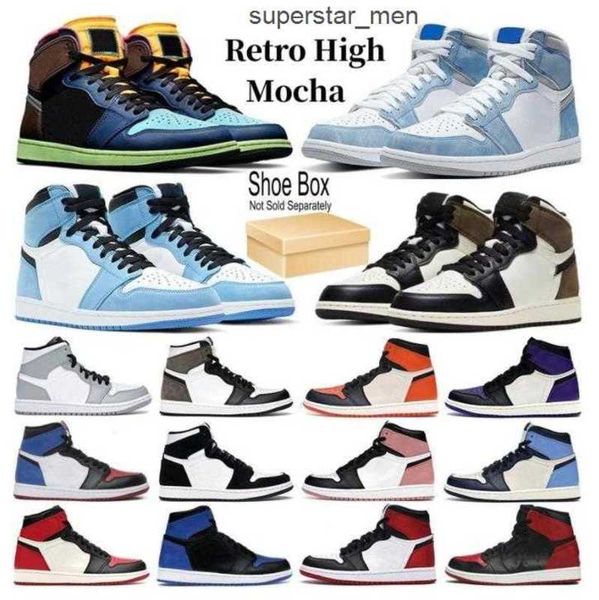 

jumpman 1 1s basketball shoes men women black white heritage bred patent university blue hype royal dark mocha shadow mens trainer sports