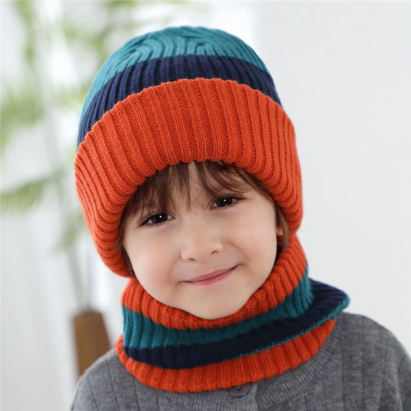 

scarves wraps baby kid stripe solid hat scarf 2 piece set boy girl soft knit cap and plush ring child winter outdoor warm wear 0 8t 221205, Red;brown