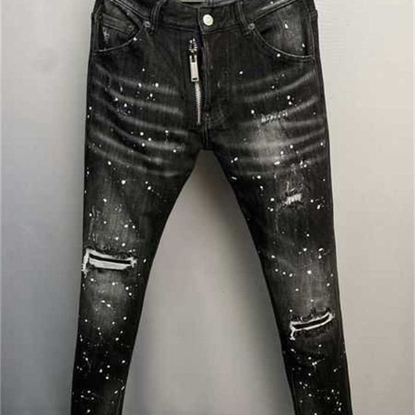 

men's jeans 2022 fw 23ss luxury brand designer d2 men denim dsquare embroidery pants fashion holes trousers mens clothing us size 28-38, Blue