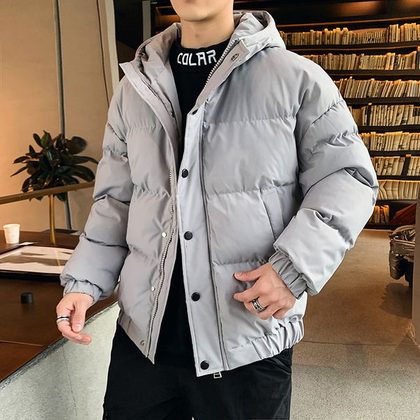 

men's down parkas winter hooded thickened solid color bread clothes men's cotton padded jackets youth male personality warm cotton, Black