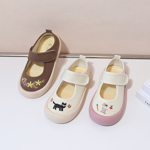 

sneakers baby girls round toe biscuit shoes summer kids embroidered cartoon canvas japanese style children's casual 221205, Black;red