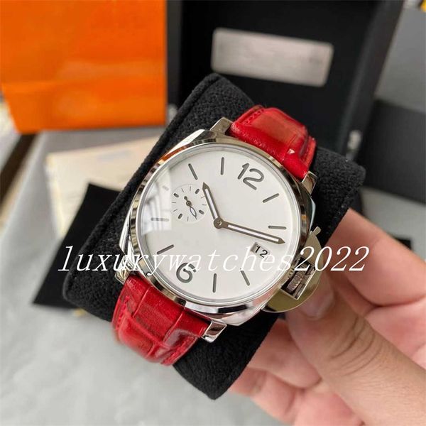 

real p mens watch white dial 42mm base manual wind genuine leather strap automatic mechanical sapphire luminescent waterproof men's wri, Slivery;brown