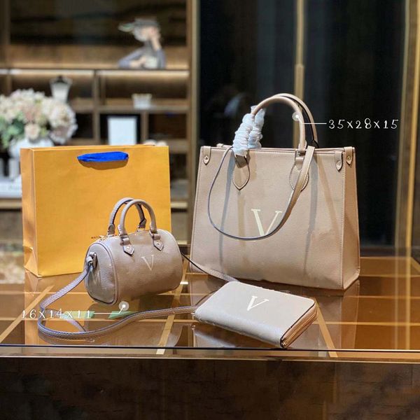 

designer three-piece bag totes luxury brand purse single zipper wallets women handbags tote real leather bags lady plaid purses duffle lugga