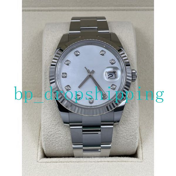 

super factory watch mens 41mm stainless steel diamond time scale automatic mechanical movement silver dial self-winding wristwatch montre de, Slivery;brown