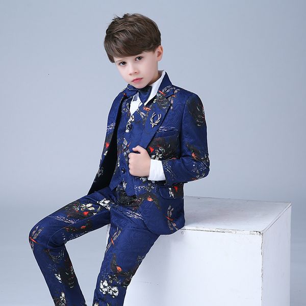 

suits 7 pieces formal boys sets flower jacket steige single breasted plaid regular elastic waist wholesale price size 90 150cm 221205, Black