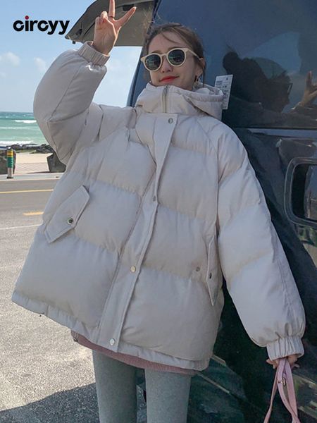 

women's down parkas circyy winter jacket women clothes beige hooded coat thick loose casual ladies oversize outerwear puffer fashion 22, Black