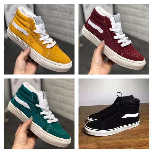 

women mens sk8 hi zip shoes high van skateboard sneakers fur furry plush trainer black tan green yellow suede sneaker skate shoe sports casu