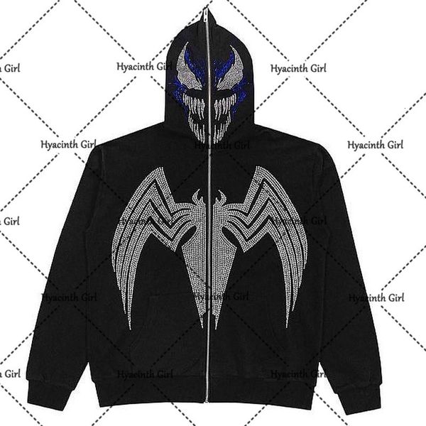 

women's hoodies sweatshirts oversized spider embellished hoodie ladies vintage streetwear gothic harajuku y2k pop sweatshirt jacket gru, Black