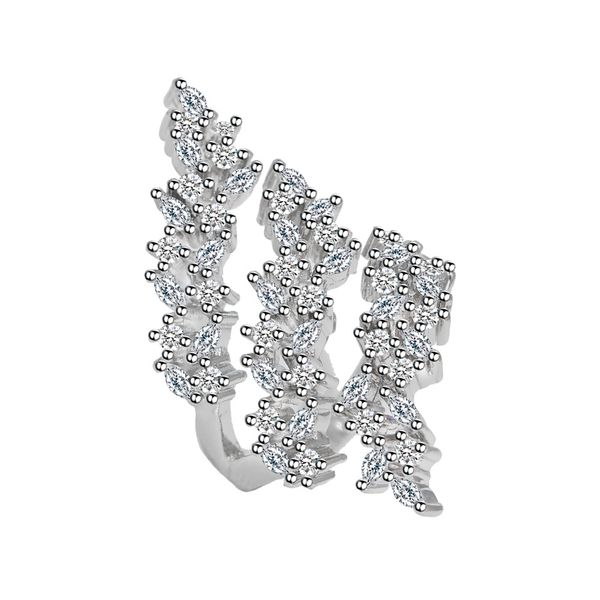 

luxury zirconia cluster designer rings for women frence style retro geometric adjustable full diamond leaf finger ring girls' gift, Golden;silver
