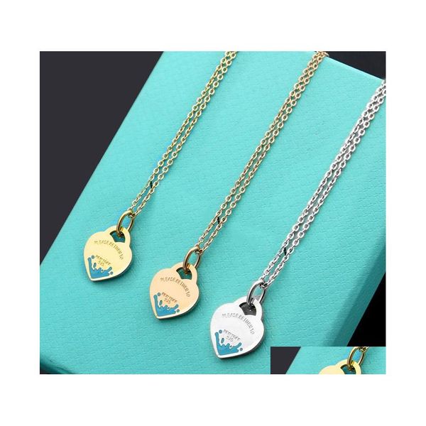

pendant necklaces womens pendant necklaces peach heart green drip oil necklace designer jewelry gold/sier/rose with love complete br dhohb, Silver