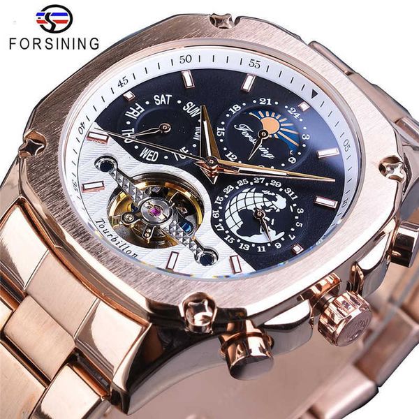 

watch wrist forsing men's fashion leisure hollow tourbillon waterproof automatic mechanical, Slivery;brown
