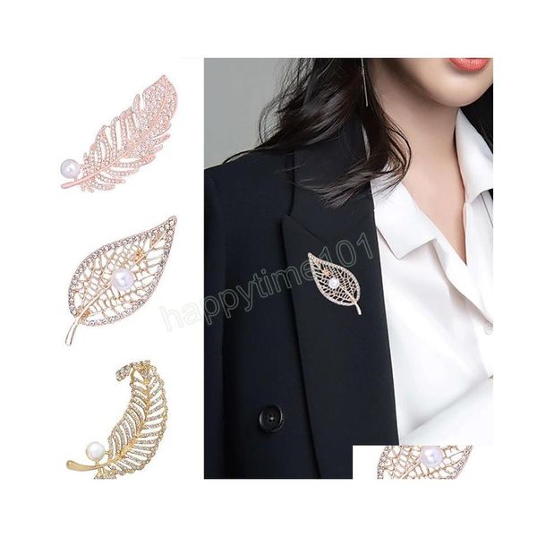 

pins brooches elegant pearl feather brooch for women coat sweater clothing accessories cor female luxury jewelry leaf pins drop deli dh8gb, Gray