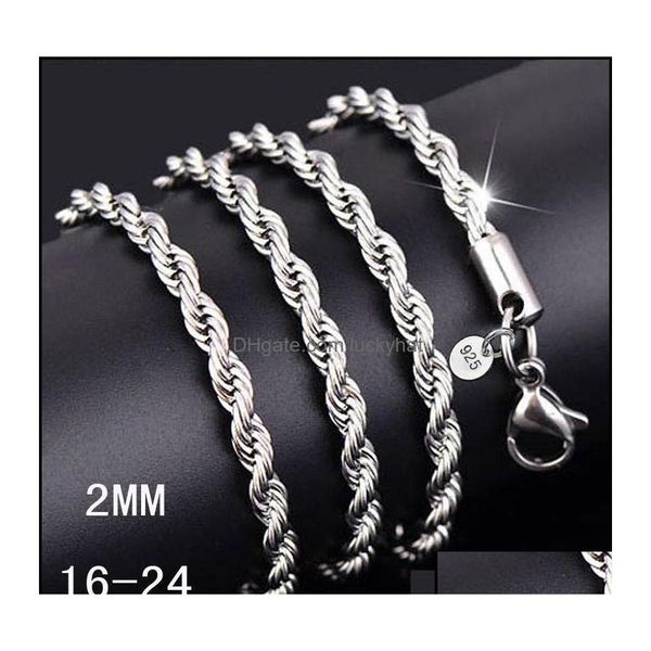 

chains chains necklaces pendants jewelry 1630inches 2mm 925 sterling sier twisted rope chain necklace for womenmen fashion diy in bk othik, Silver