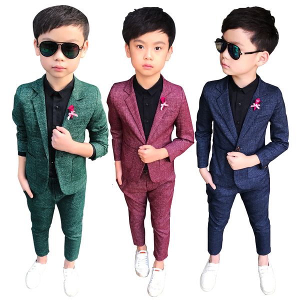 

suits formal wedding boy costume 2 pieces blazer pants children dress suit plaid kids school uniform teenagers party clothes wear 221205, Black