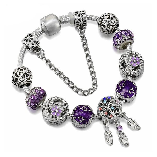 

2022 new charm bracelet dream catcher pendant purple murano glass european charm beads heart beads bangle fits pandora charm bracelets & nec, Golden;silver