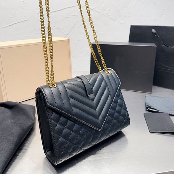 

kate chain crossbody bags plain quilted handbags purse envelope shoulder bags genuine leather fashion letters interior zip pocket gold hardw