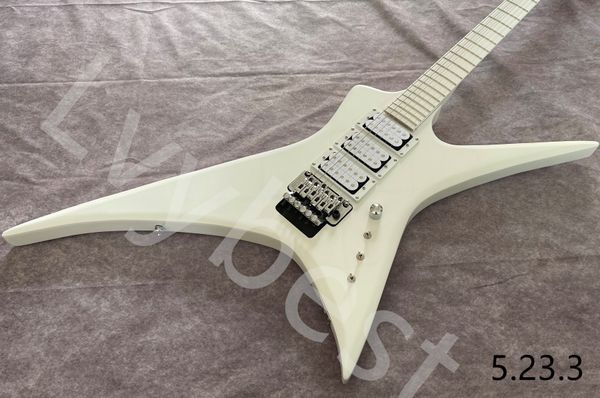 

lvyelectric guitar 6 string hhh pickups open pole solid snow white finished from fingerboard headstock and body with floyd