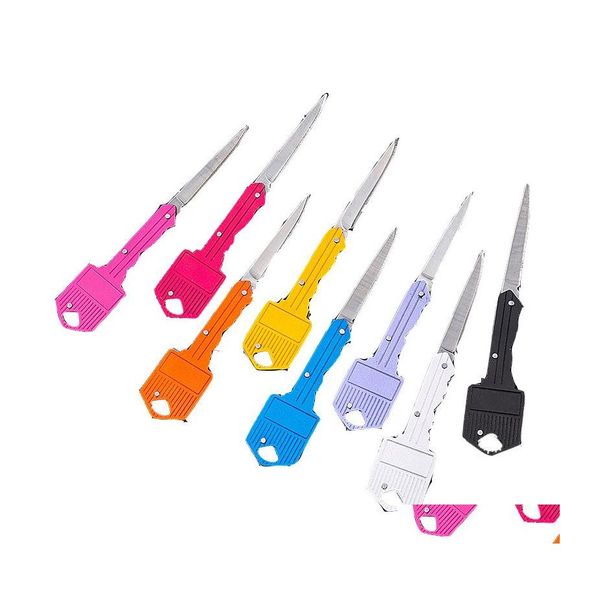 

keychains lanyards mini key shape folding knife keychain portable outdoor sabre pocket fruit mtifunctional cam tool gear drop deli dhhna, Silver