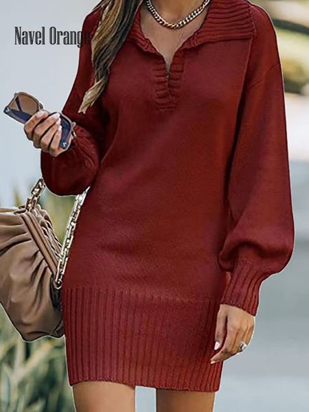 

party dresses loungewear women autumn winter straight mini casual turndown collar long sleeve ladies knitting streetwear vestidos 221203, White;black