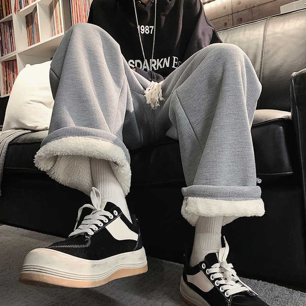 

men's pants plus size 8xl-m winter warm fleece pants men 2022 lambswool thick casual thermal sweatpants male fashion loose joggers trou, Black