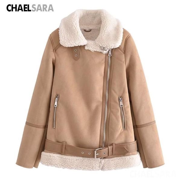 

womens leather faux winter women fashion vintage suede thick coat female casual warm lamb wool biker outwear 221205, Black