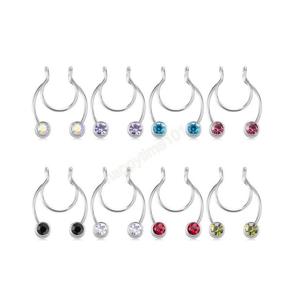 

nose rings studs zircon nose ring fake piercing horseshoe clip septum hoop stainless steel cuff non pierced bcr women men body jew dhngv, Silver