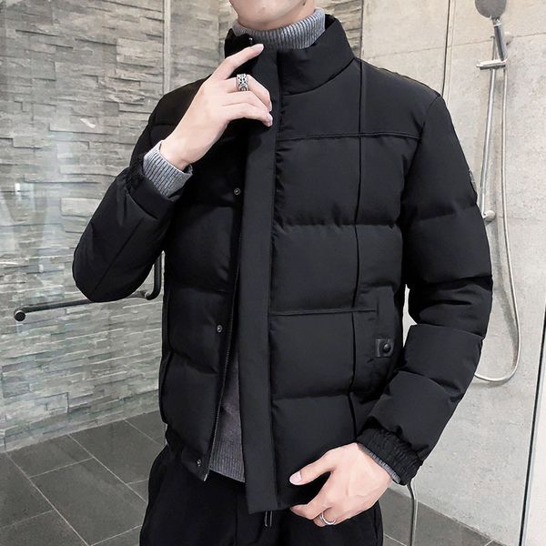

men s down parkas thick mens winter jackets korean fashion slim men outwear coats solid stand collar windbreak cotton padded 221205, Black