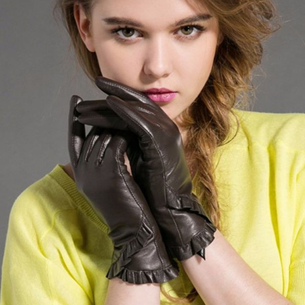 

fingerless gloves gours winter real leather women gray genuine goatskin fashion soft fleece lining warm driving arrival gsl027 221203, Blue;gray