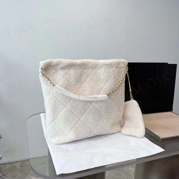 

22bag winter fur garbage handbags womens shoulder bags crossbody lamb wool large totes gold letter shopping bag with wallet purses