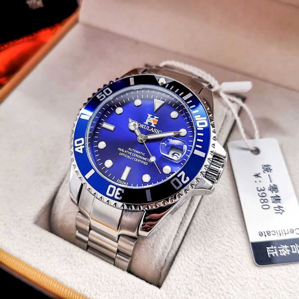 

watch wrist aogulas green water ghost automatic mechanical hollow all night light solid steel band men's waterproof, Slivery;brown