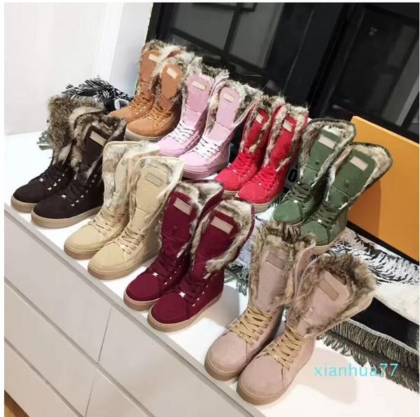 

women boots snow boots high boots women shoes winter suede real fur slides leather waterproof winter warm knee, Black