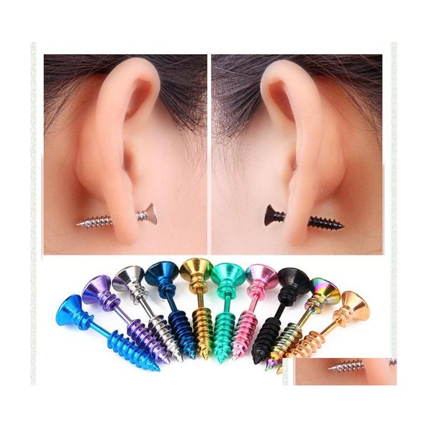 

stud 100pcs/lot punk stainless steel screw stud earrings for men black golden egirl pendientes hombre jewelry accessories drop delive dhzwh, Golden;silver