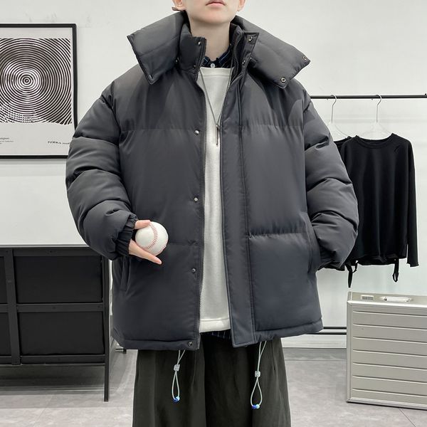 

men's down parkas couple solid zip warm thicken padded cotton coat klein blue oversized puffer jacket men's korean winter ripsquil, Black