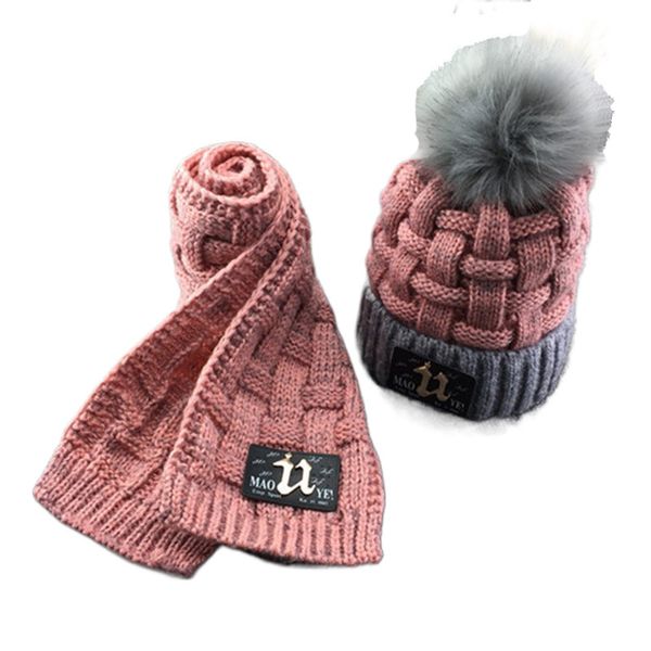 

scarves wraps winter soft fleece knit hat scarf set kids novelty thickened beanie with pu patches 221205, Red;brown