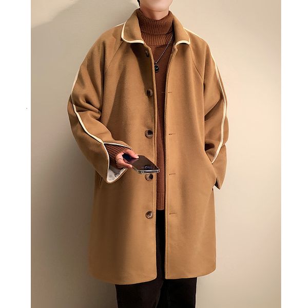 

men's wool blends winter thick woolen coat men warm fashion oversized long woolen coat men korean loose thicken woolen trench coat mens, Black