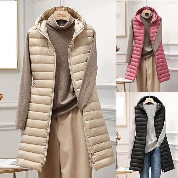 

women's vests fashion jacket sleeveless plus size hooded hoodie waistcoat vest long coat down cotton padded outwear gilet, Black;white