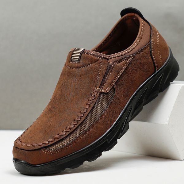 

dress shoes men loafers casual breathable sneakers male light outdoor walking flat footwear 221205, Black